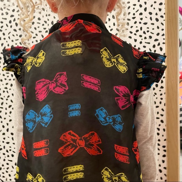 Harajuku Mini Black Primary Color Bow Equality Button Up Collar Sheer Top 4/5 - Picture 7 of 11